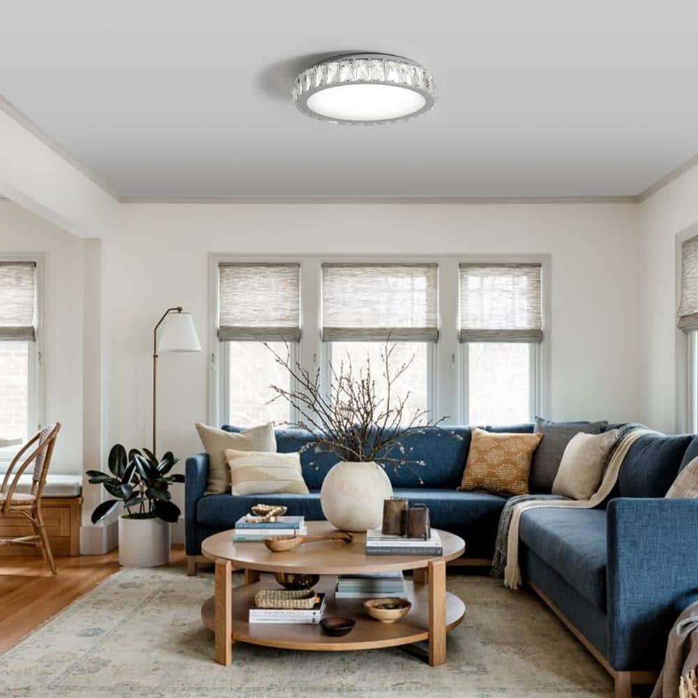 13.8 in. Modern Clear LED Flush Mount with Crystal Framed - Hercitys