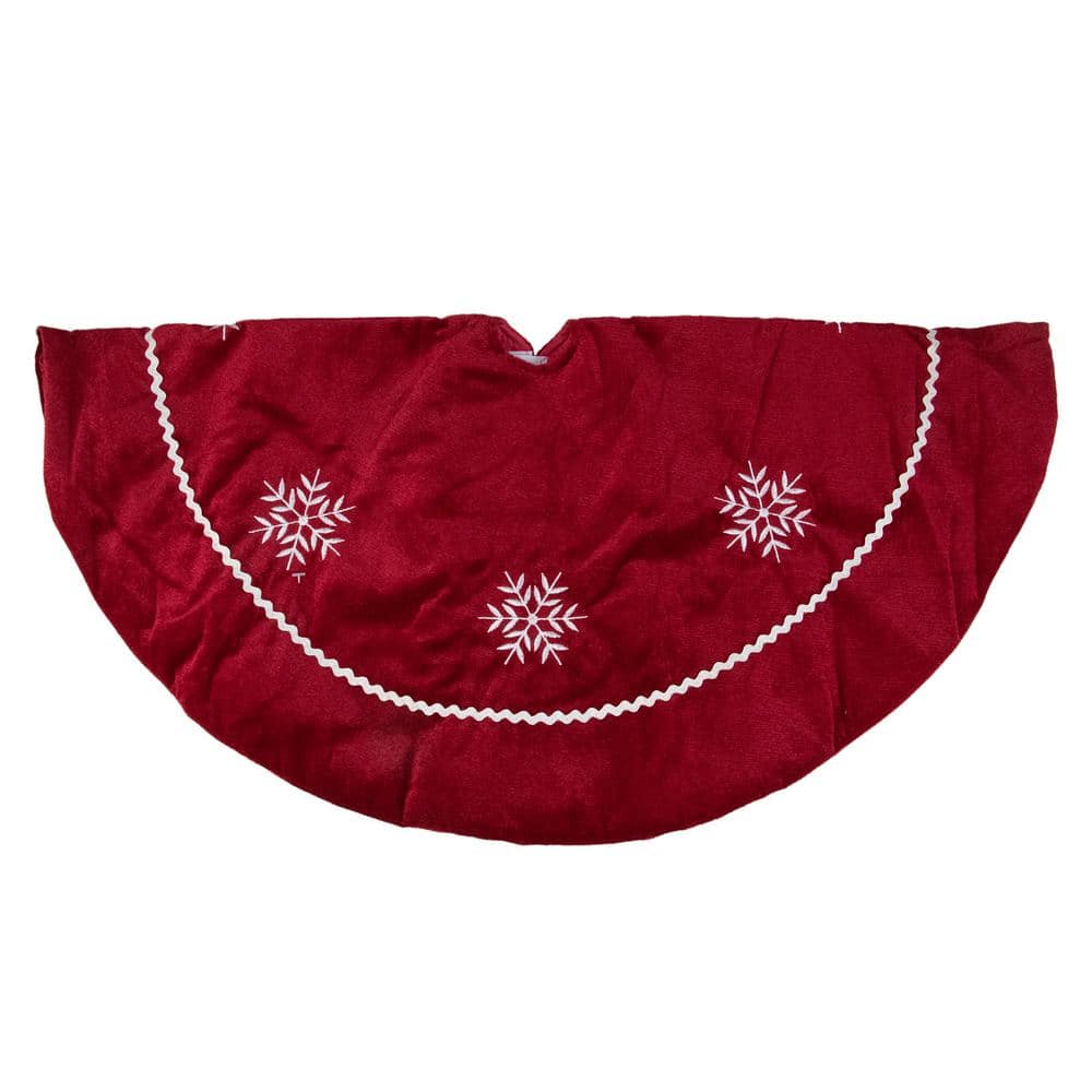 24 in. Red with White Snowflakes Christmas Tree Skirt - Hercitys