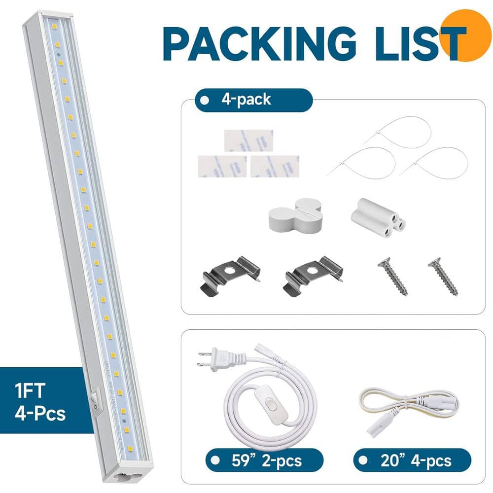 20-Watt Grow LED Light Bulb White Specialty Code Full Spectrum Grow Light 1ft T5 Grow Light Strip Plug and Play (4-Pack) - Hercitys