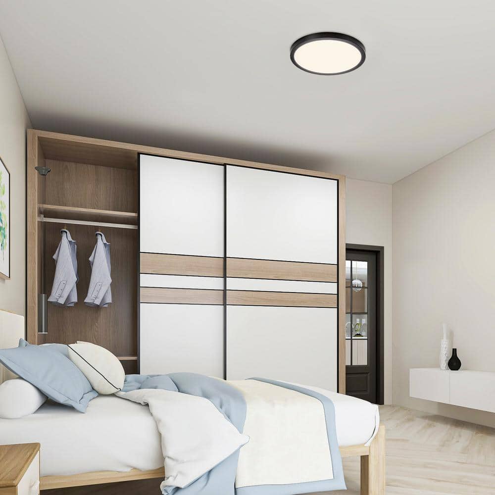 14 in. Black Selectable LED Flush Mount Ceiling Light, 5 CCT 2700K-5000K, 2200 Lumens, Trim Round, Panel Light, Dimmable - Hercitys