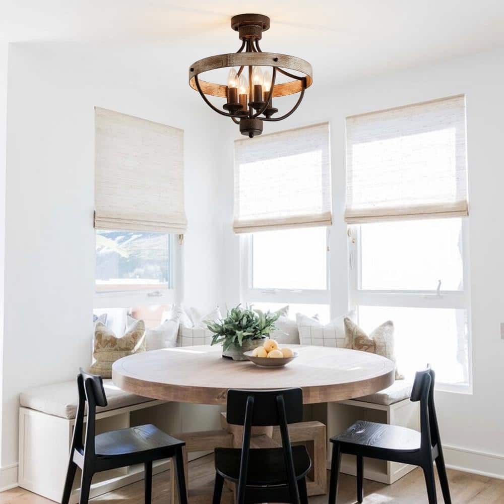 15.4 in 4-Light Bronze Industrial Semi-Flush Mount Ceiling Light Fixture - Hercitys