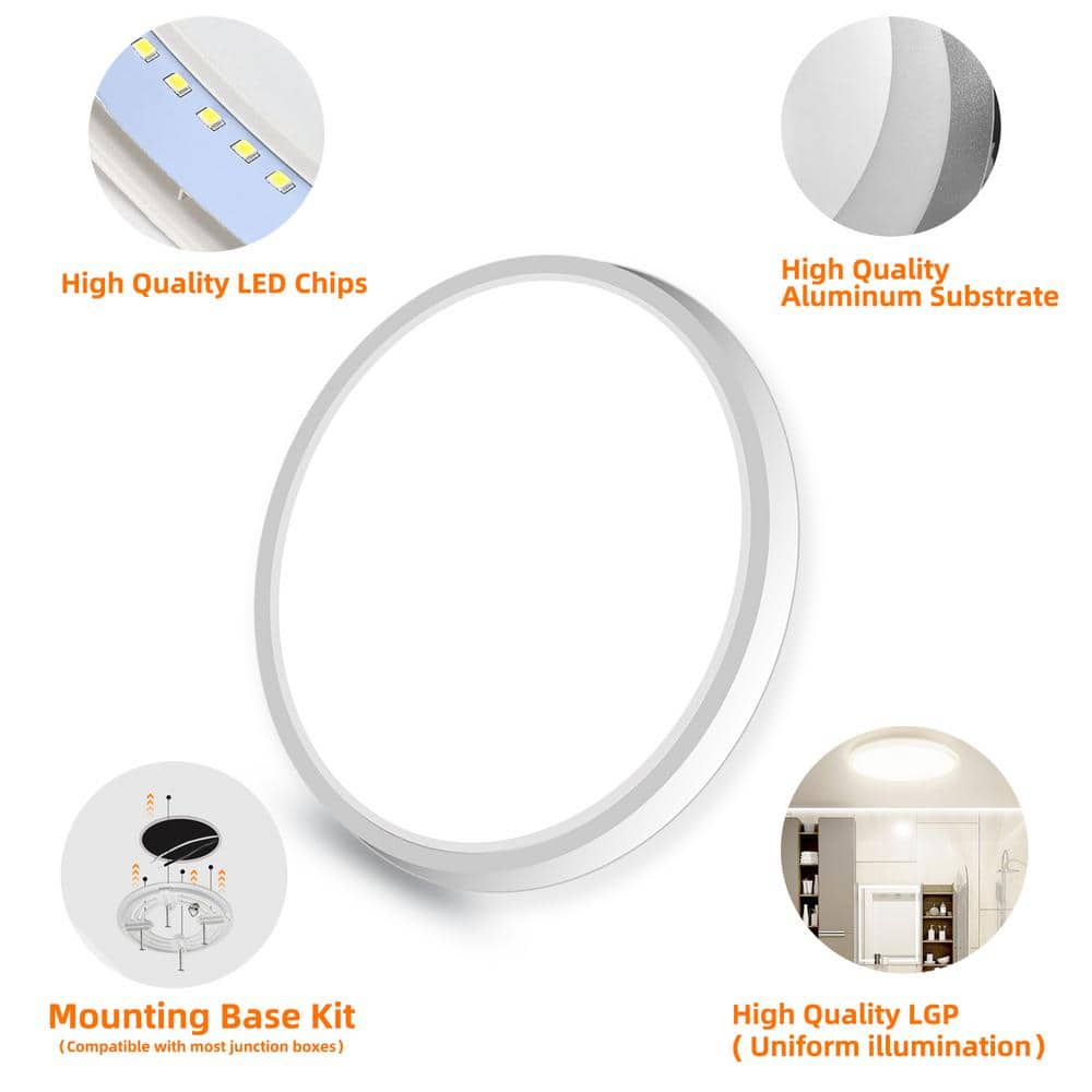 12 in. 28-Watt Dimmable White Integrated LED 3600 Lumens Round Flat Panel Ceiling Flush Mount with 3CCT Adjustable 2Pack - Hercitys