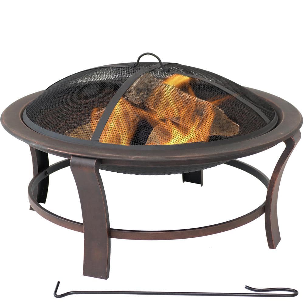 17 in. H. Steel Elevated Outdoor Fire Pit Bowl with Spark Screen - Hercitys