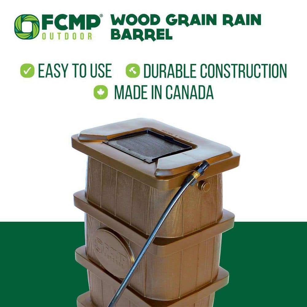 45 Gal. Woodgrain Rain Barrel in Brown - Hercitys
