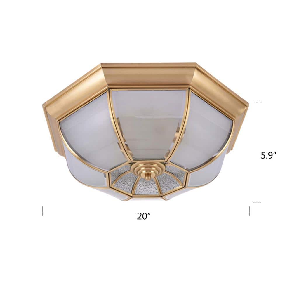 20 in. 4-Light Gold Tiffany Style Flush Mount Ceiling Light with Clear Glass Shade and No Bulbs Included - Hercitys