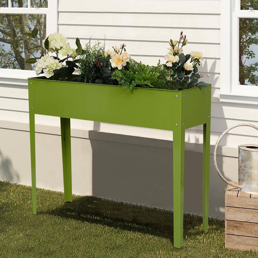 40 in. W x 13 in. D x 31.50 in. H Green Galvanized Steel Elevated Planter Box, Garden Raised Bed, Drain Hole - Hercitys