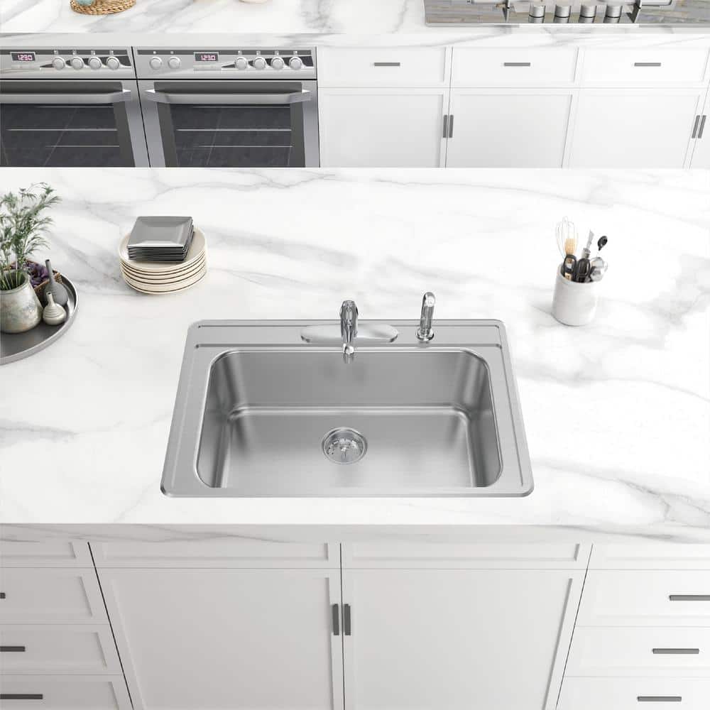 33 in. Drop-In Single Bowl 20 Gauge Stainless Steel Kitchen Sink - Hercitys