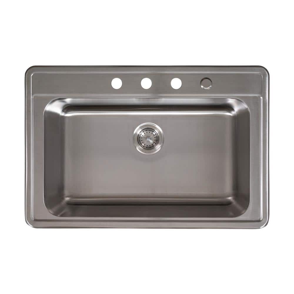 33 in. Overmount Single Bowl 18 Gauge Satin Stainless Steel Kitchen Sink - Hercitys
