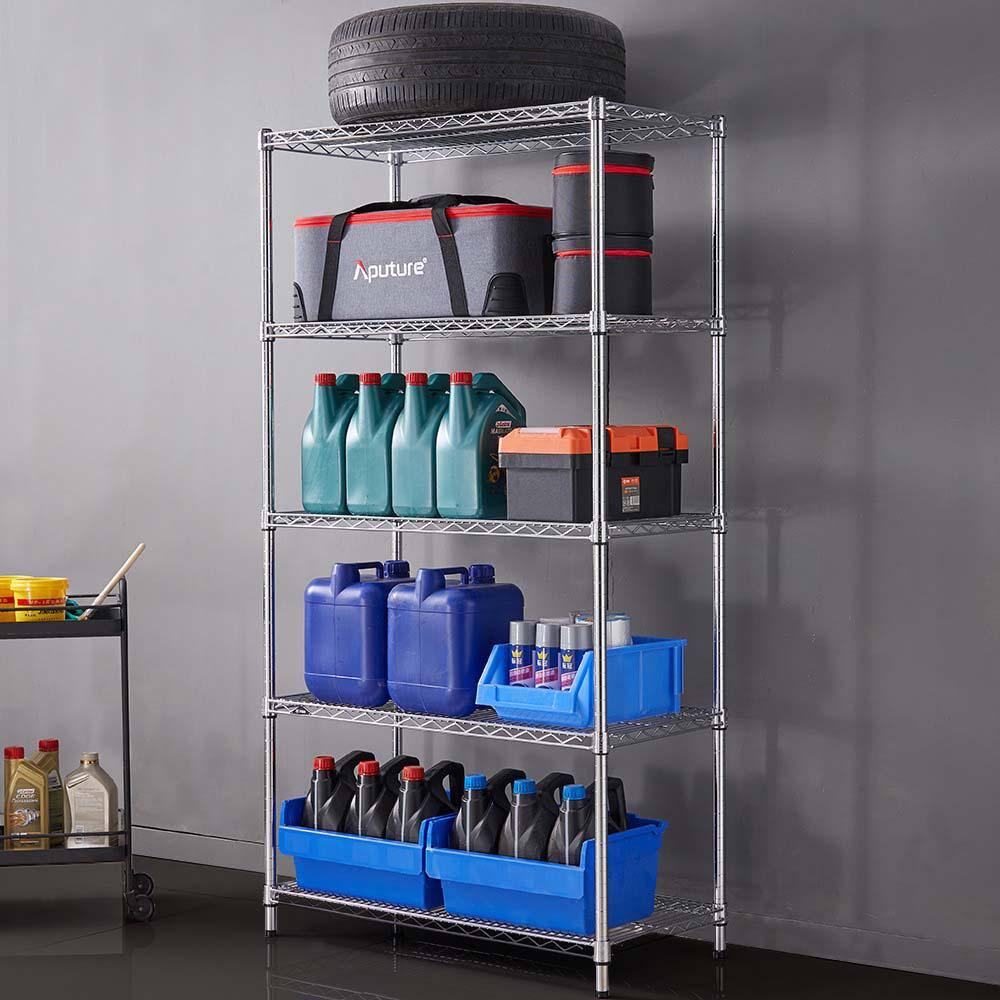 5 Tier Commercial Chrome Shelving Unit 18 in. x 36 in. x 72 in. - Hercitys