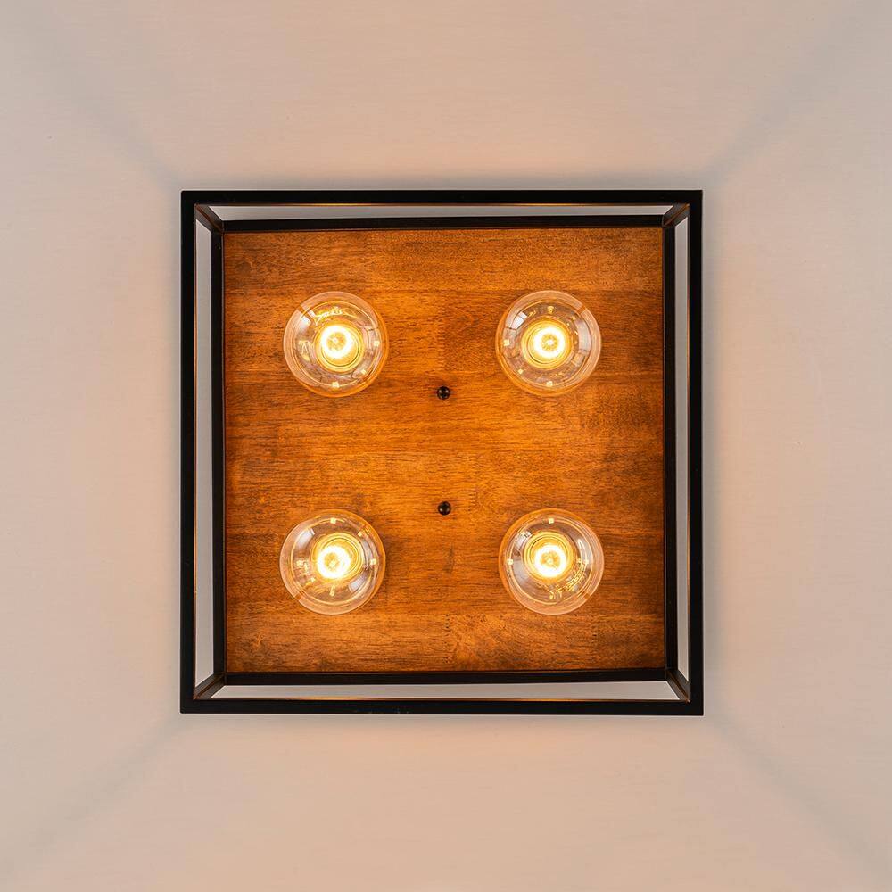 14.57 in. 4-Light Modern Farmhouse Matte Black Flush Mount Ceiling Fixture with Metal Frame and No Bulbs Included - Hercitys