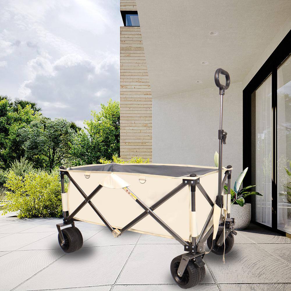 4.60 cu. ft. Fabric Garden Cart in Antique White and Gray, Heavy-Duty Utility Beach Wagon Cart - Hercitys