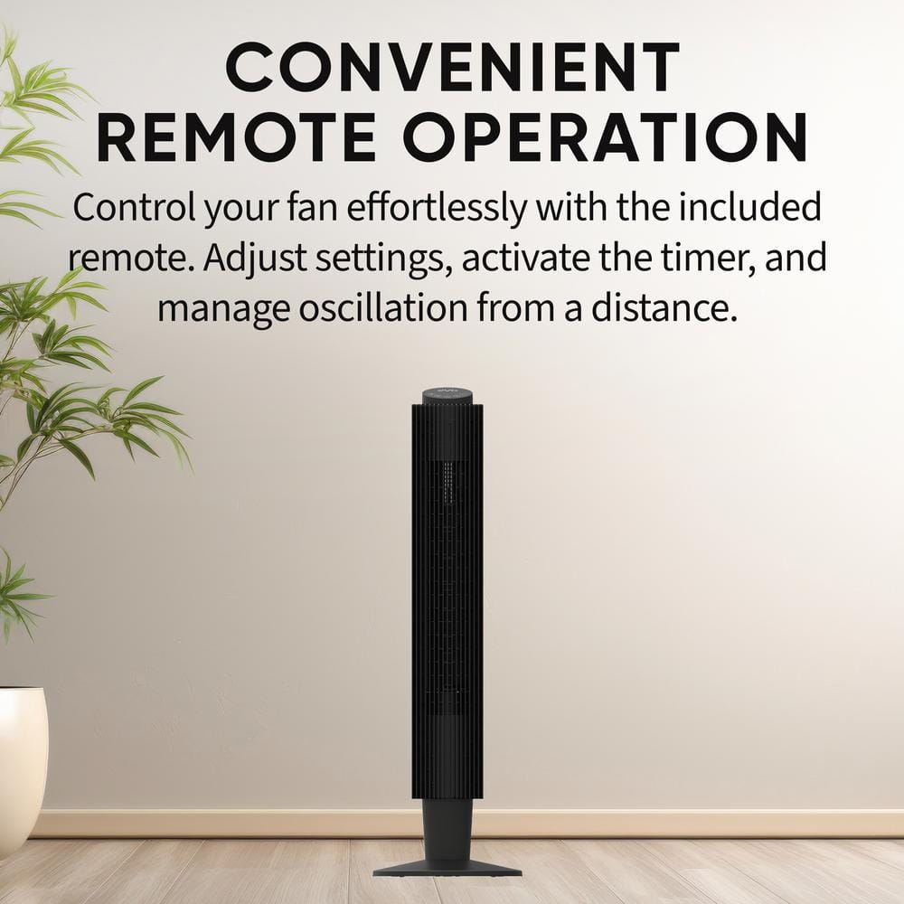 42 in. 5-Fan Speeds Digital Tower Fan in Black with Remote Control, WIFI, Voice Control - Hercitys