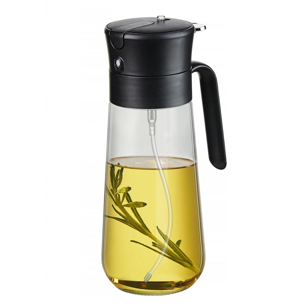 2 in. 1 Glass Olive Oil Dispenser Bottle Oil Sprayer 18 oz. for Kitchen Cooking in Black (1-Pack) - Hercitys