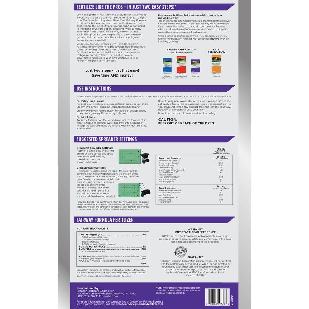 33 lbs. Fairway Formula Lawn Fertilizer, Covers 10,000 sq. ft. (27-0-5) - Hercitys