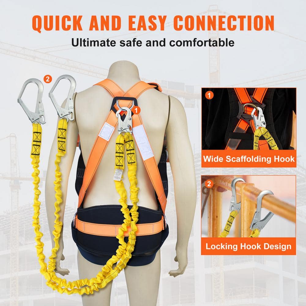 38 mm Safety Lanyard, 6 ft., 1.83 m, Fall Protection Lanyard with 2 Alloy Steel Snap Hooks, Retractable Safety Belt - Hercitys