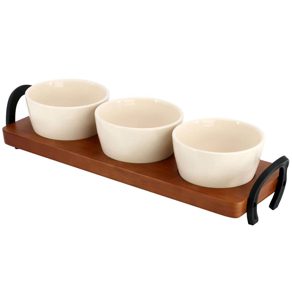 4-Piece 15 in. Bamboo Tray and Condiment Server Set in Golden Brown - Hercitys