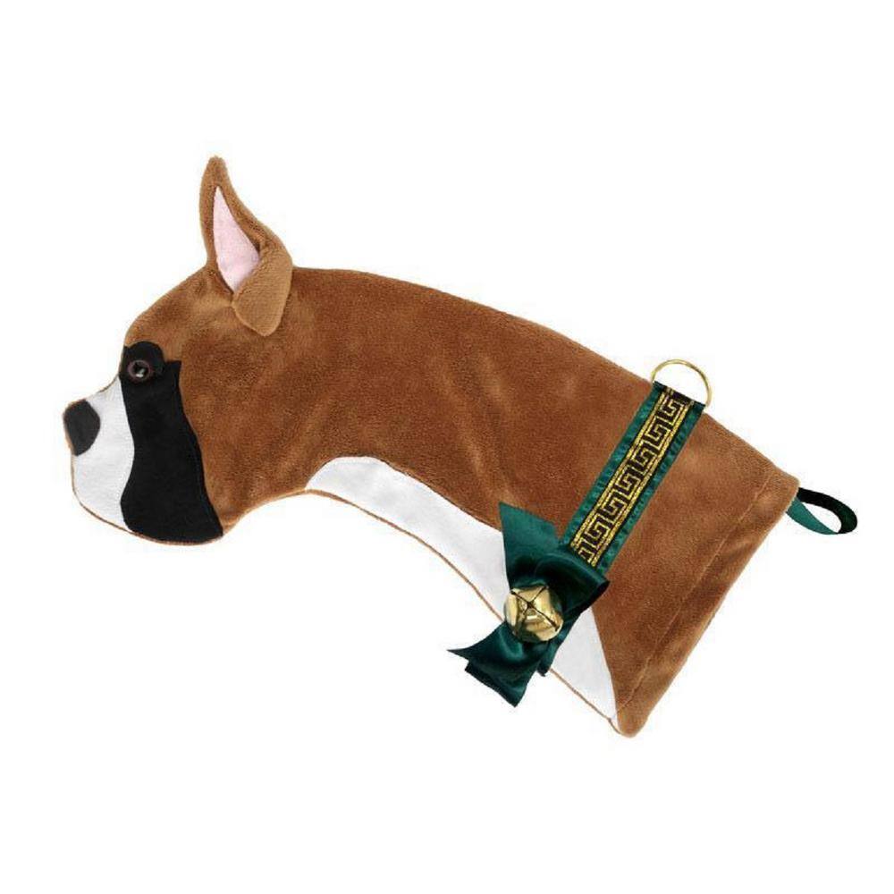 22 in. Boxer Dog Faux Fur Christmas Stocking - Hercitys