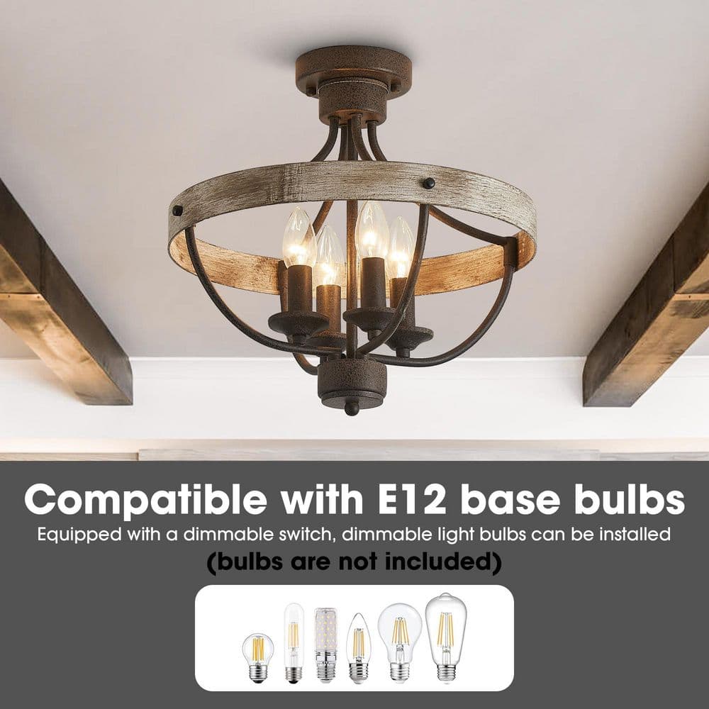15.4 in 4-Light Bronze Industrial Semi-Flush Mount Ceiling Light Fixture - Hercitys