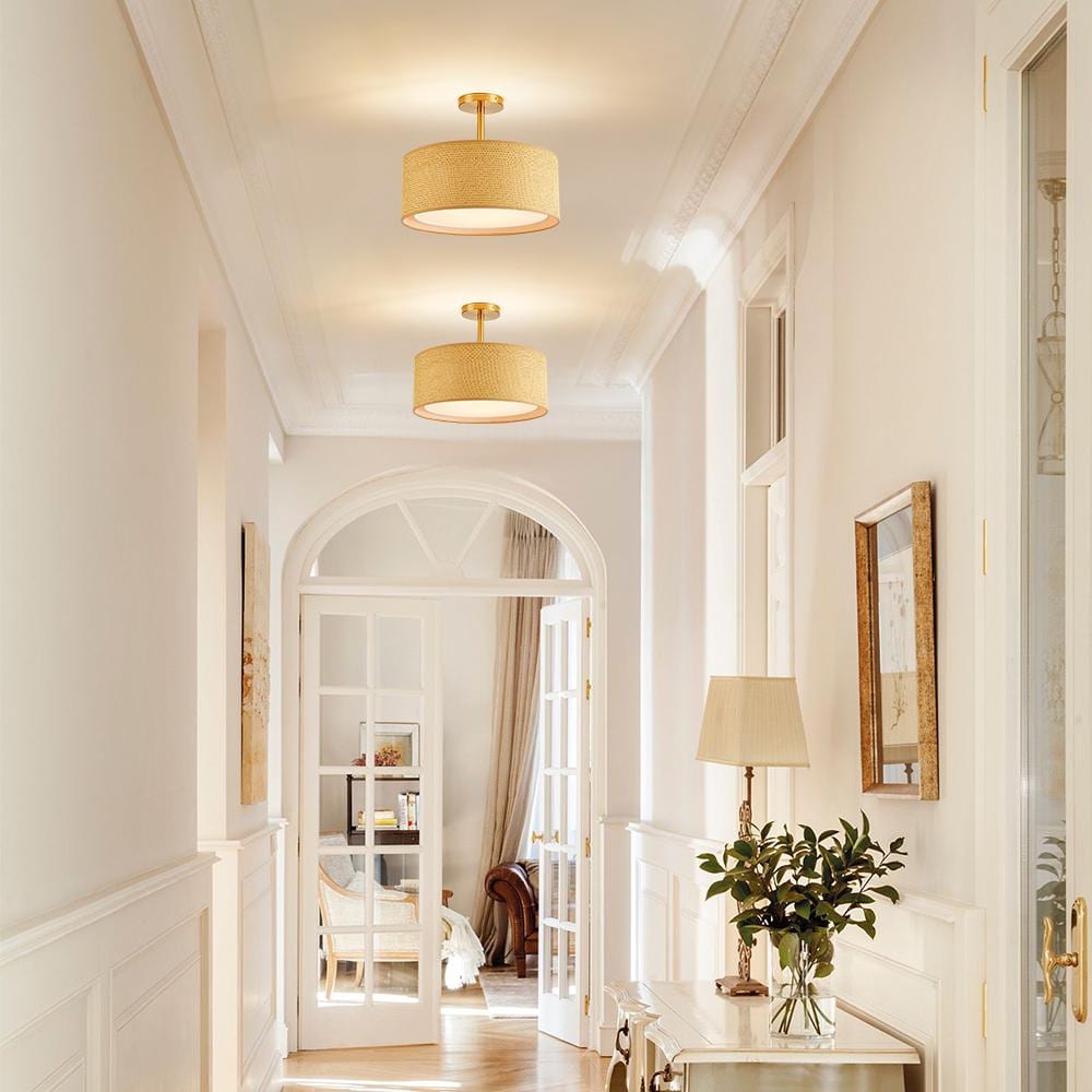 15.7 in. 3-Light Copper Fabric Semi-Flush Mount Ceiling Light - Hercitys