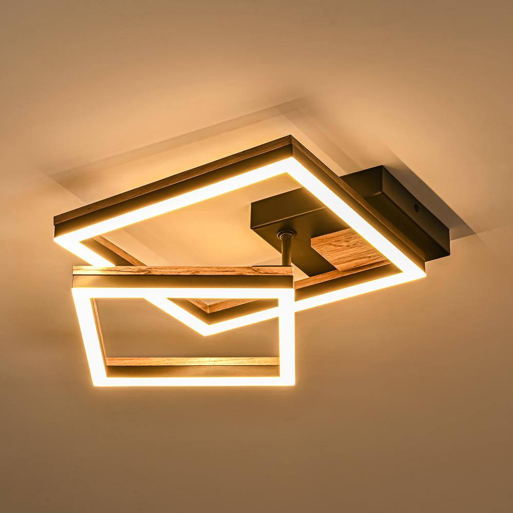13.39 in. 2-Light Wooden Integrated LED Flush Mount Ceiling Light - Hercitys