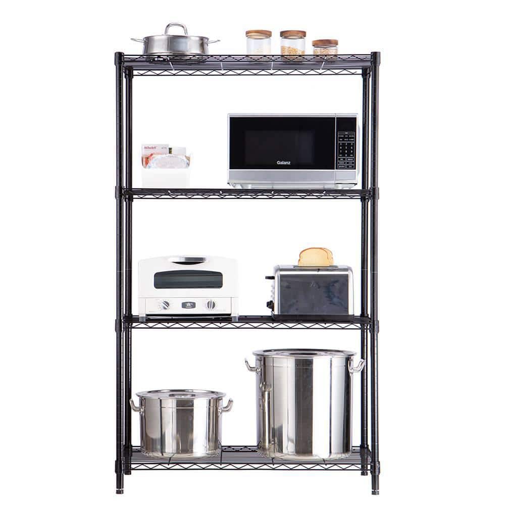 4-Tier Steel Wire Shelving Unit Black Coating Finish - Hercitys