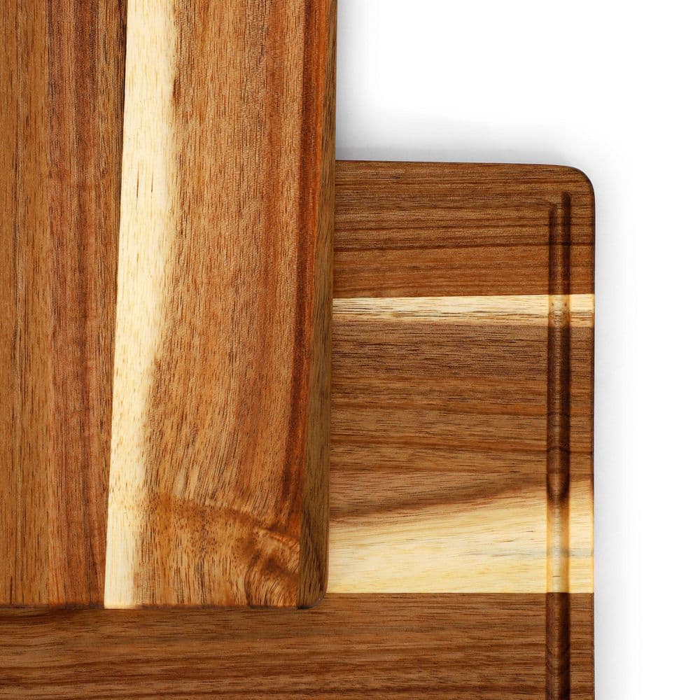3 Piece 7 in., 10 in., and 17 in. Acacia Wood Cutting Board Set with Juice Grooves - Hercitys