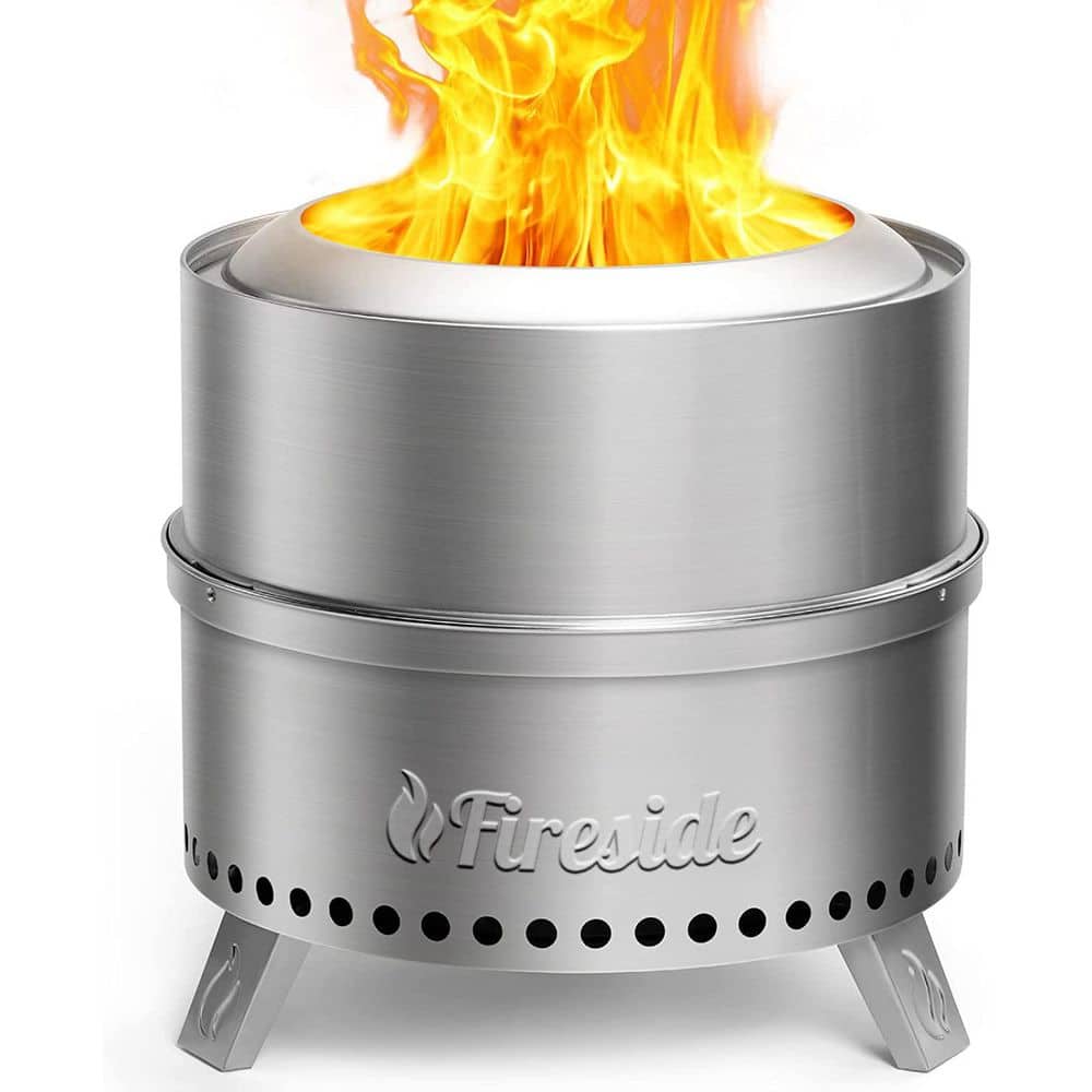 19 in. Smokeless Fire Pit for Outdoor Wood Burning, Portable Stainless Steel Stove with Stand, Nested Design, Silver - Hercitys