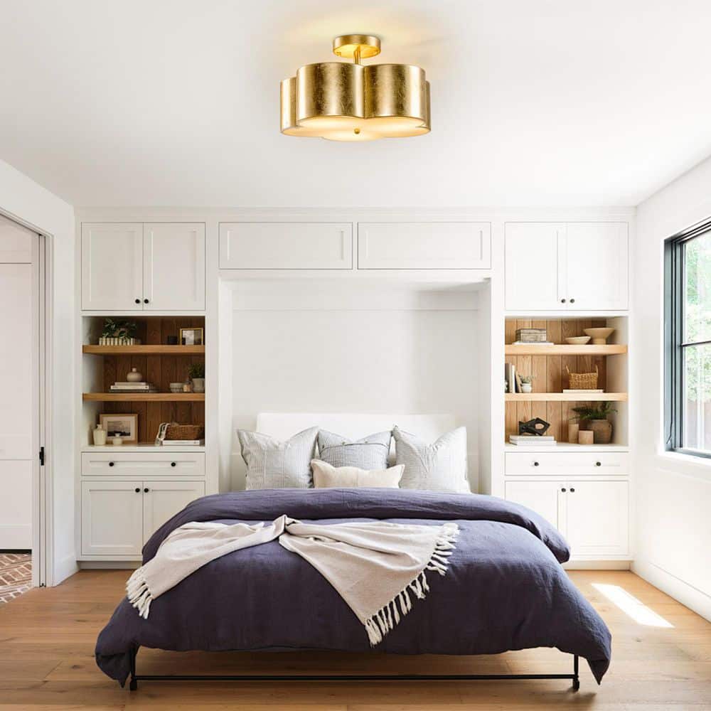 15.35 in. 3-Light Gold Metal Flower Semi Flush Mount Ceiling Light Fixture - Hercitys