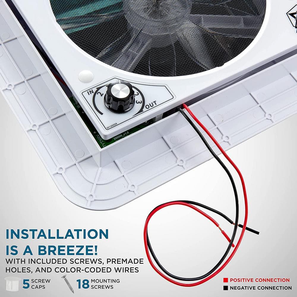 2.9 in. x 14 in. Manual RV Roof Vent Fan with 3-Speeds and LED Light – Smoked Lid - Hercitys