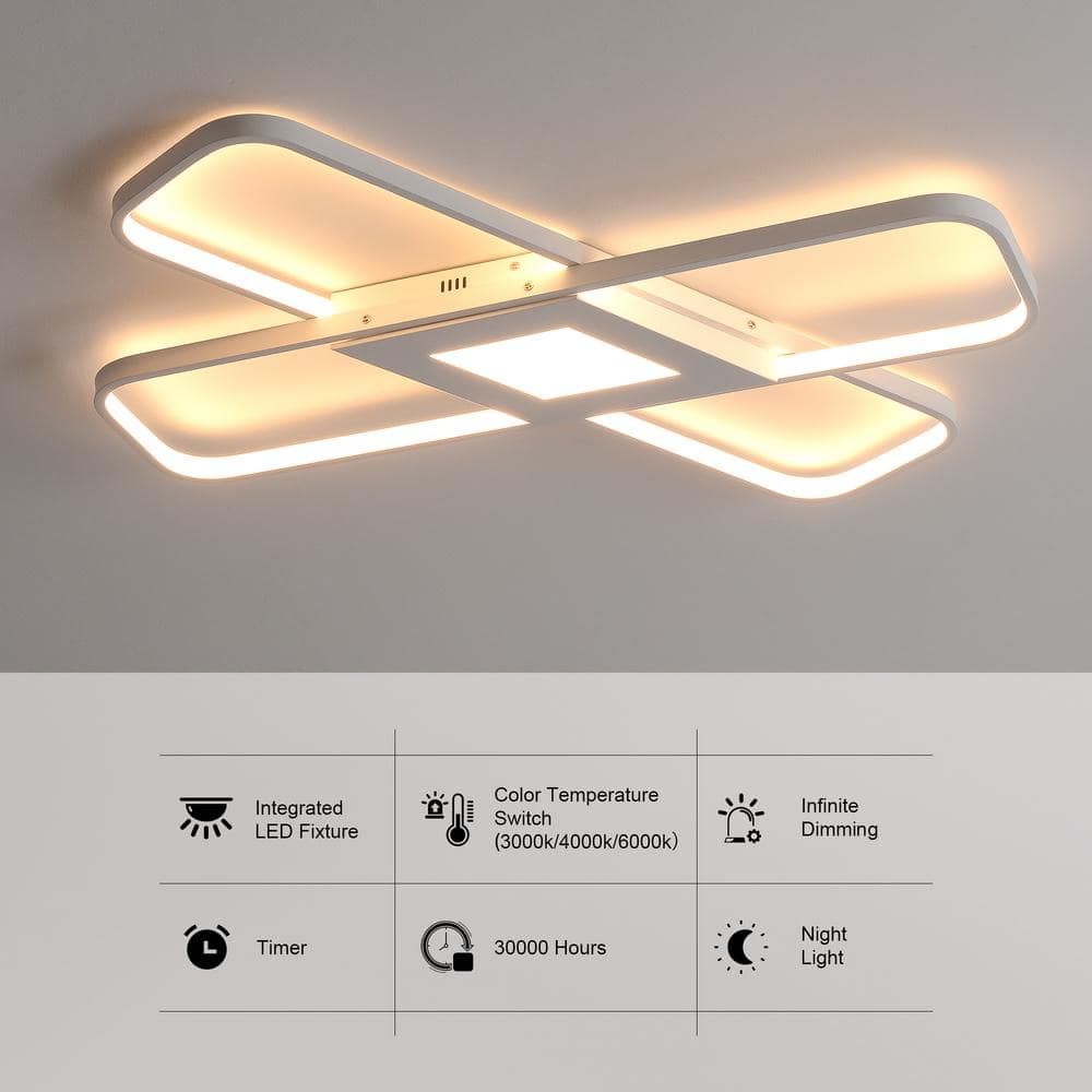 25 in. Modern Rectangle White Dimmable Integrated LED Novel Geometric Overlay Flush Mount Ceiling Light with Remote - Hercitys