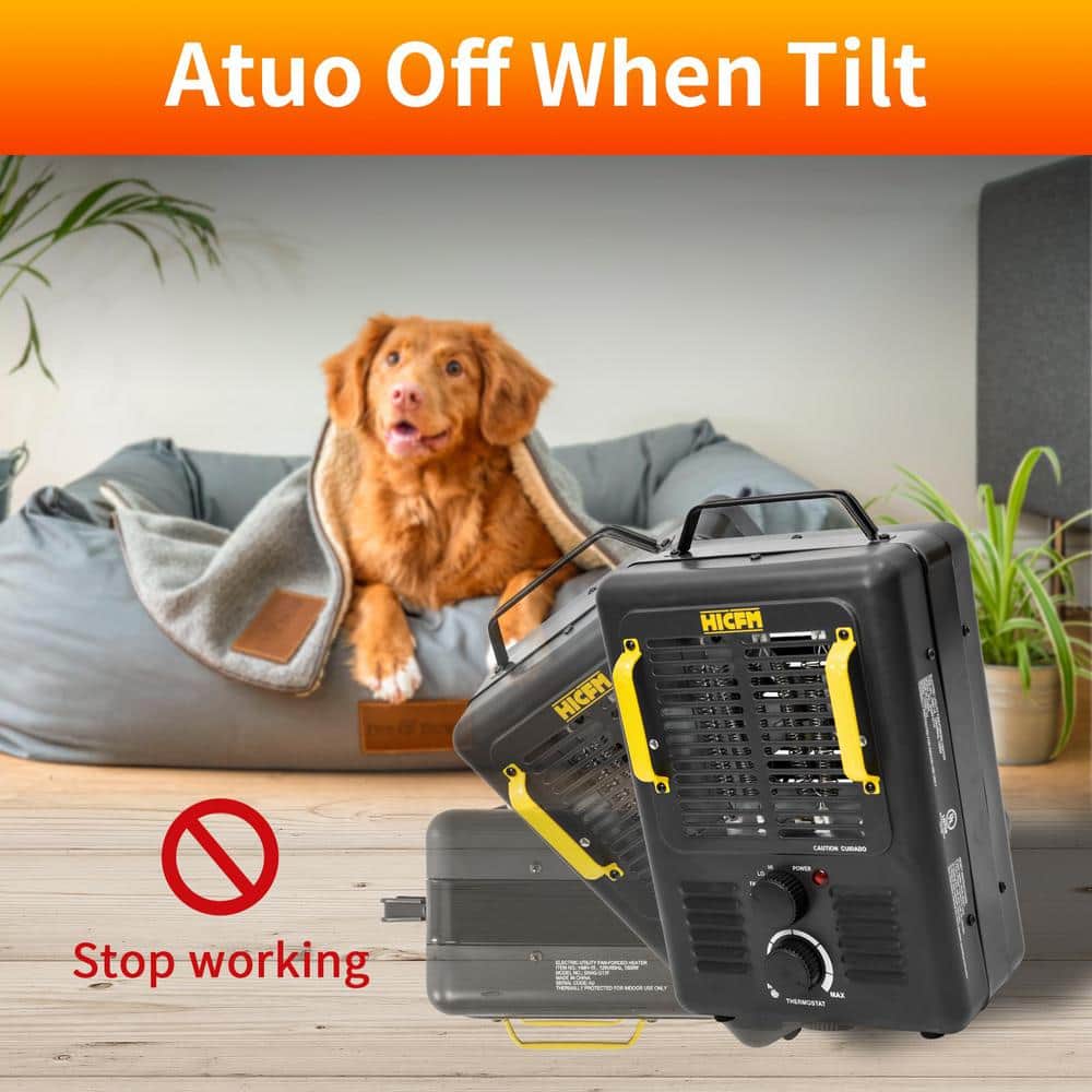 1500-Watt 15.5 in. Electric Convection Fan Space Heater with Thermostat, Stay Cool Durable Metal Housing, Black - Hercitys