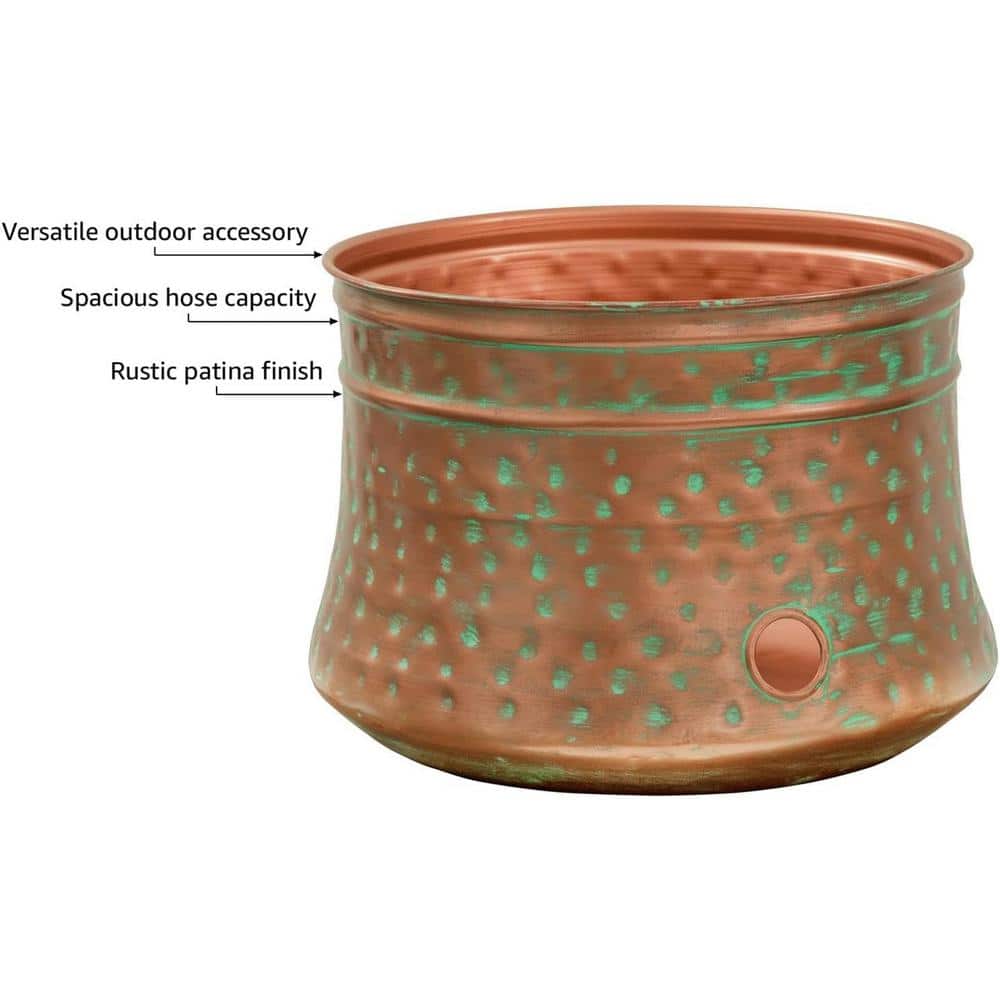 100 ft. Patina Steel Hammered Hose Pot Garden Hose Reel - Hercitys