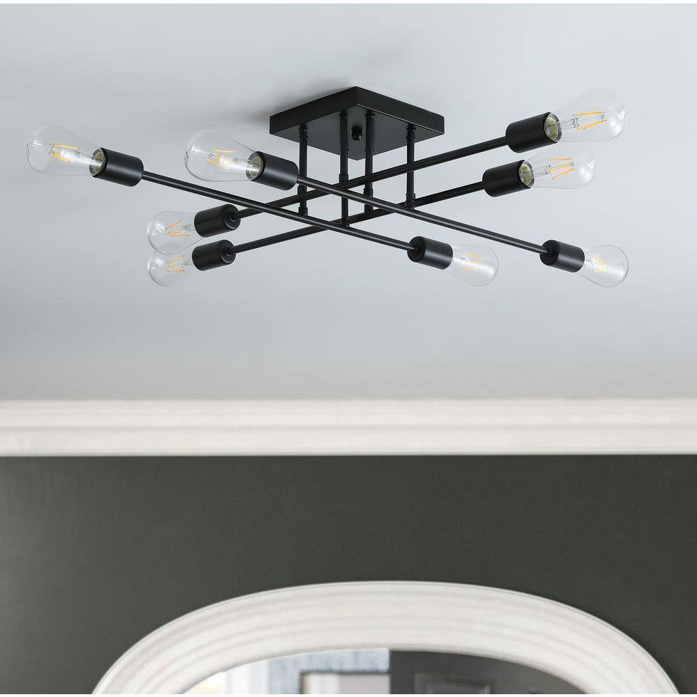 27.1in. 8-Light Black Sputnik Modern Linear Semi-Flush Mount - Hercitys