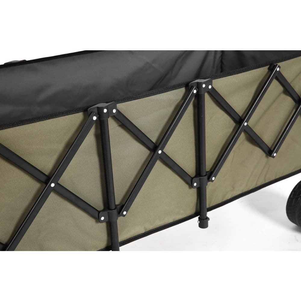 16 cu. ft. Steel Garden Cart, Foldable Extended Wagon with 220lbs Capacity, Big All-Terrain Wheel&Drink Holder in Green - Hercitys