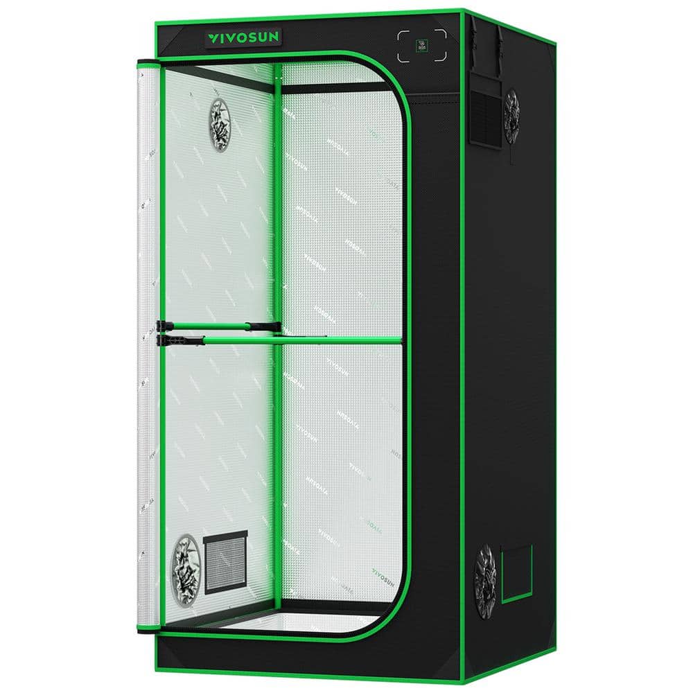 3 ft. x 3 ft. P336 Black Pro Grow Tent with Reflective Mylar Oxford Fabric and Extra Hanging Bars - Hercitys