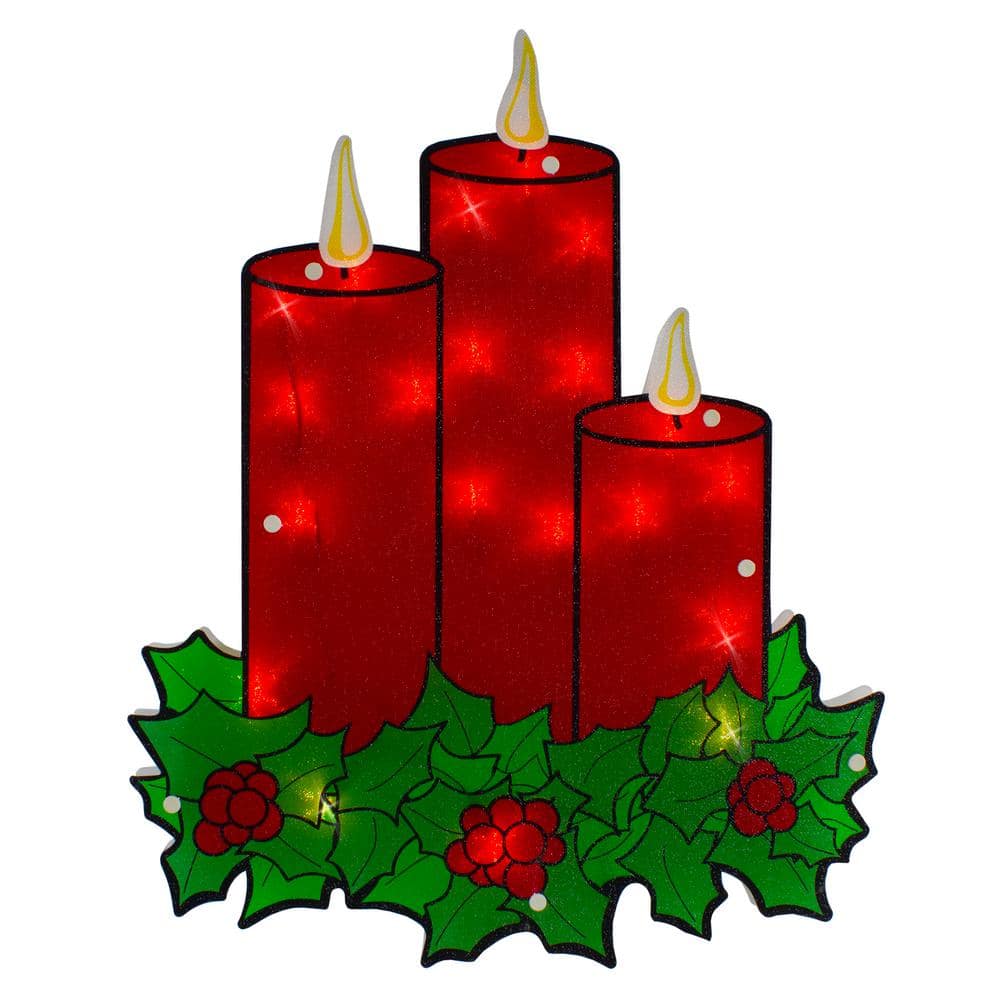 17.5 in. Lighted Red Three Candles Christmas Window Silhouette - Hercitys