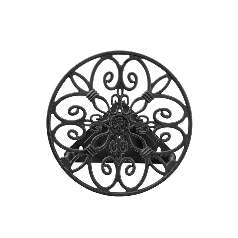 125 ft. Matte Black Cast Aluminum Decorative round Hose Hanger Garden Hose Reel (2-Pack) - Hercitys