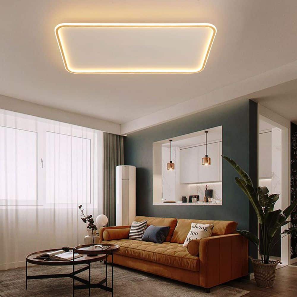 35.5 in. 1-Light White Modern Rectangular Shape Selectable LED Flush Mount Ceiling Light - Hercitys