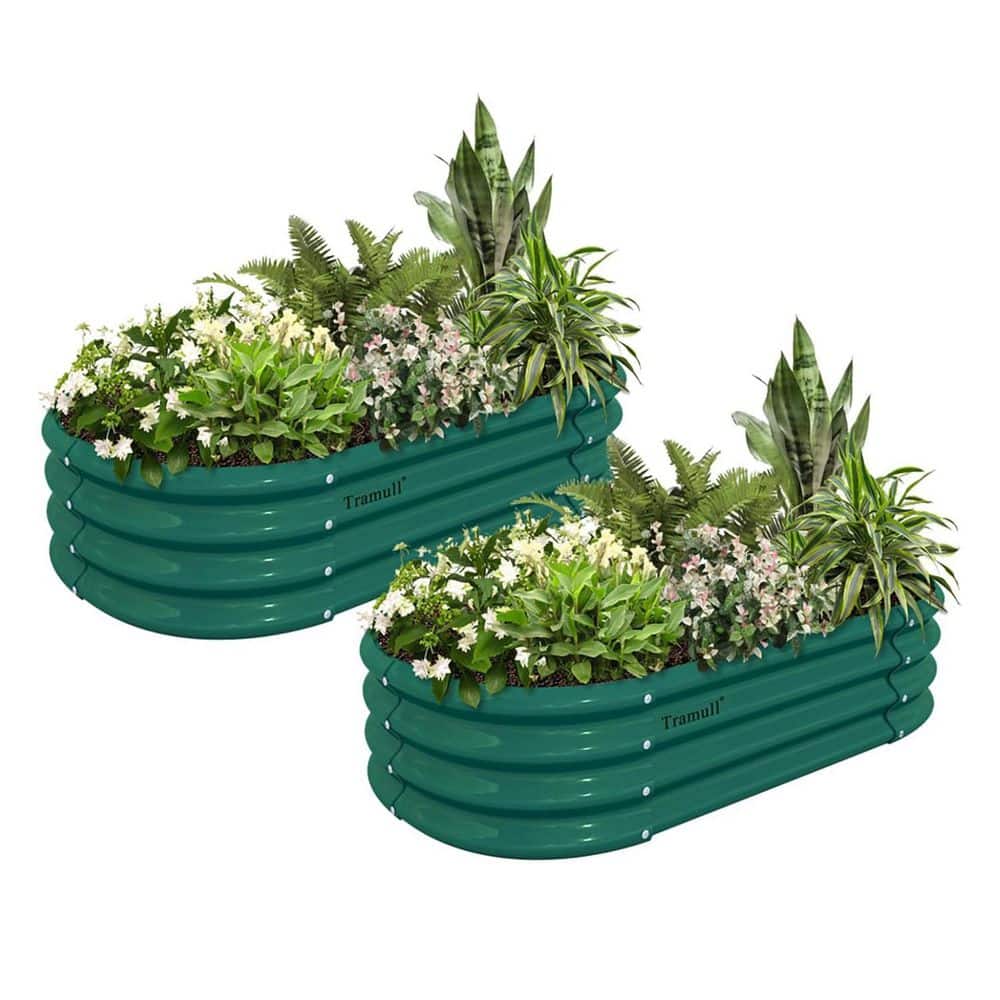 4 x 2 x 1 ft. Galvanized Steel Oval Outdoor Raised Garden Beds Anti-Rust Metal Planter Box for Garden (2-Pack) - Hercitys