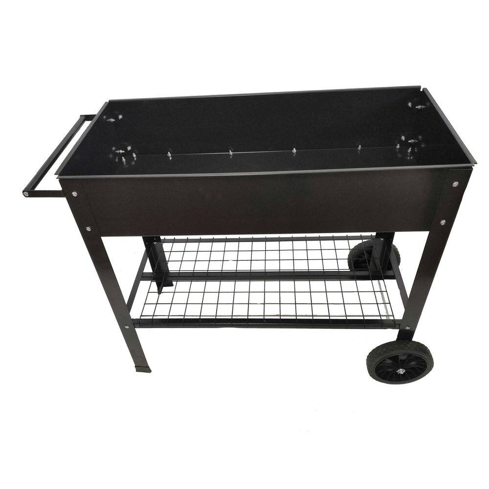 36.2 in.W x 16.7 in.D x 31.9 in.H Black Metal Raised Garden Bed with Legs and Wheels - Hercitys