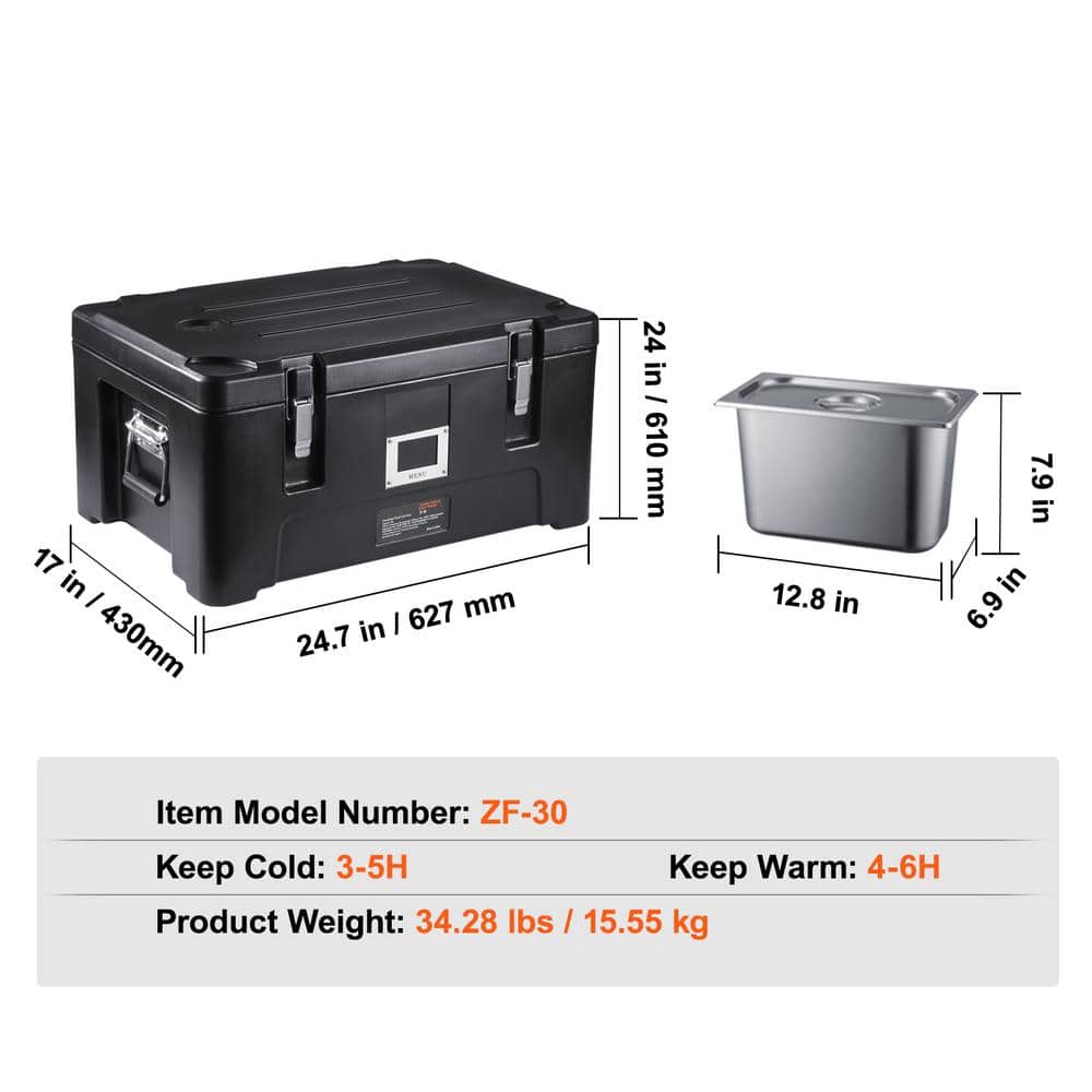 36 qt. Insulated Food Pan Carrier, Stackable Catering Hot Box with 3 Stainless Steel Pans, LLDPE Food Warmer, Black - Hercitys