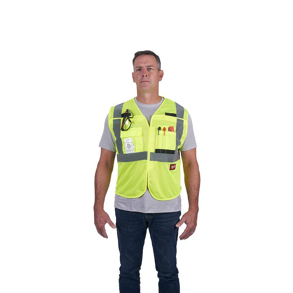 4X/5X-Large Yellow Class 2 Breakaway Mesh High Vis Safety Vest and Clear Anti Scratch Safety Glasses - Hercitys