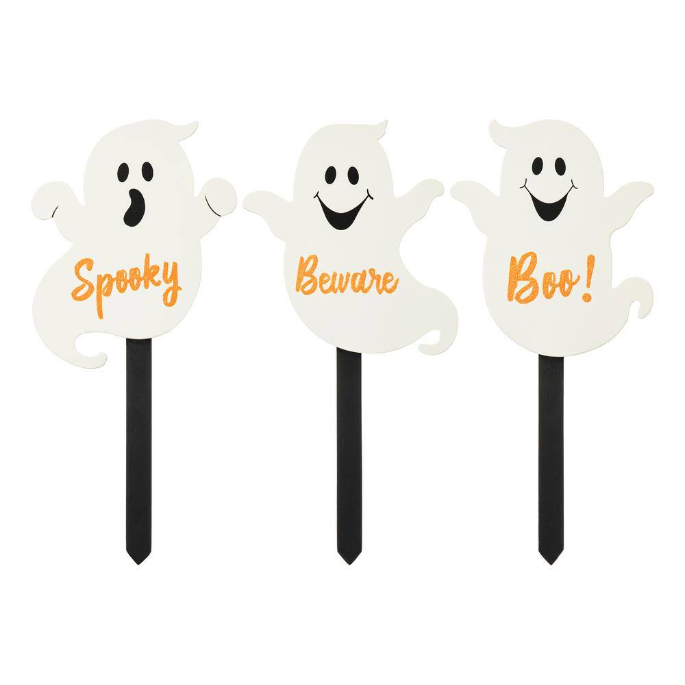 15 in. H Halloween Wooden Ghost Yard Stake (Set of 3) - Hercitys