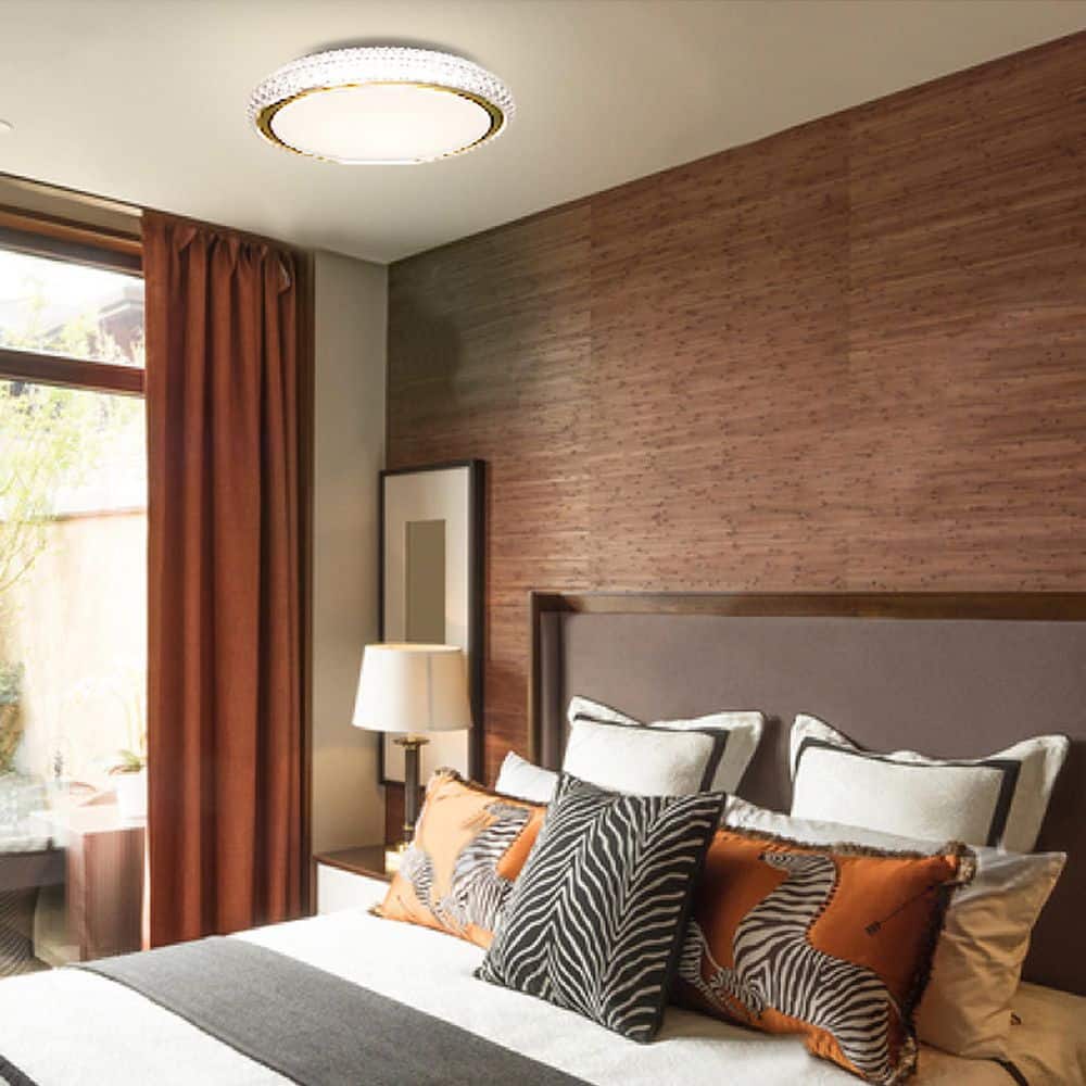 16.1 In. White Flush Mount Ceiling Light with Imitated Crystal Trim, Dimmable LED - Hercitys