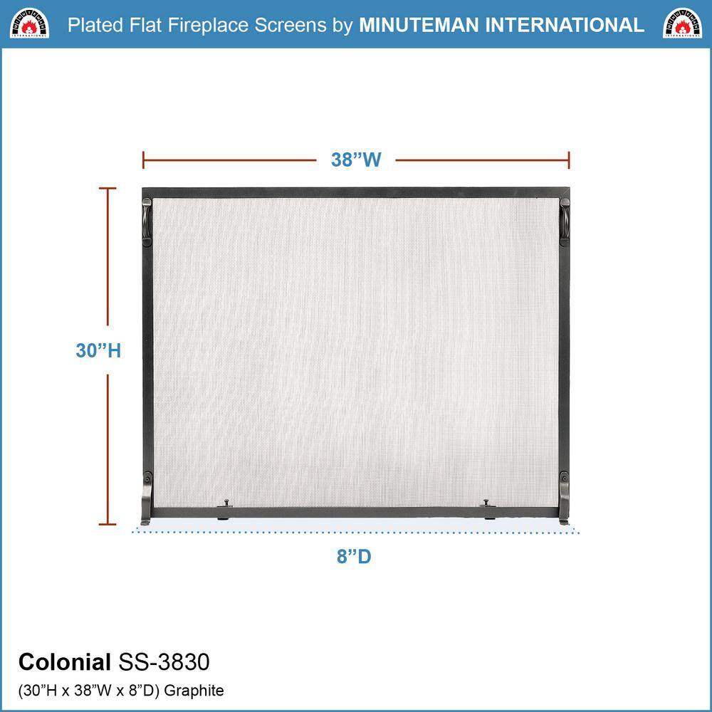 38 in. 1-Panel L Graphite Colonial Flat Fireplace Screen - Hercitys