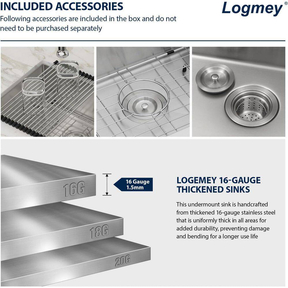 23 in. Undermount Kitchen Sink Single Bowl 16-Guage Stainless Steel Sink with Bottom Grid - Hercitys