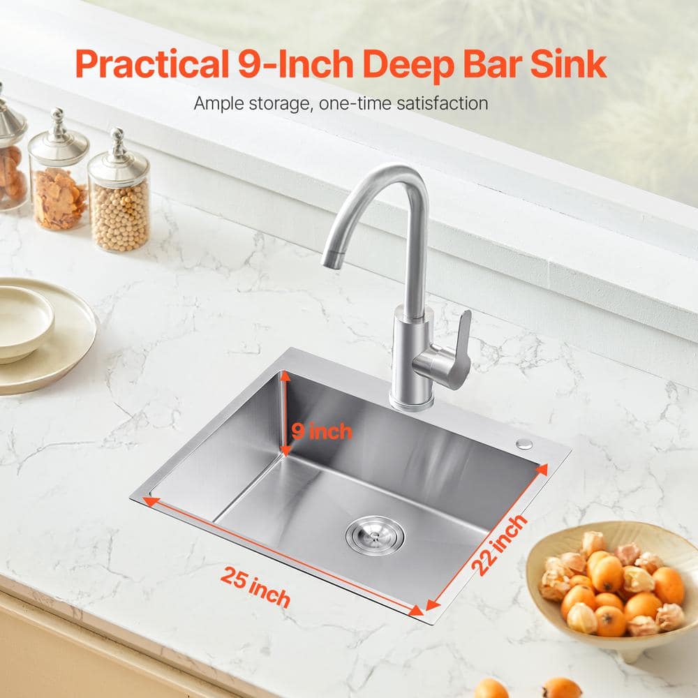 25 in. Kitchen Sink Workstation, 304 Stainless Steel Top Mount Sinks, Drop-In Single Bowl Farmhouse Basin - Hercitys