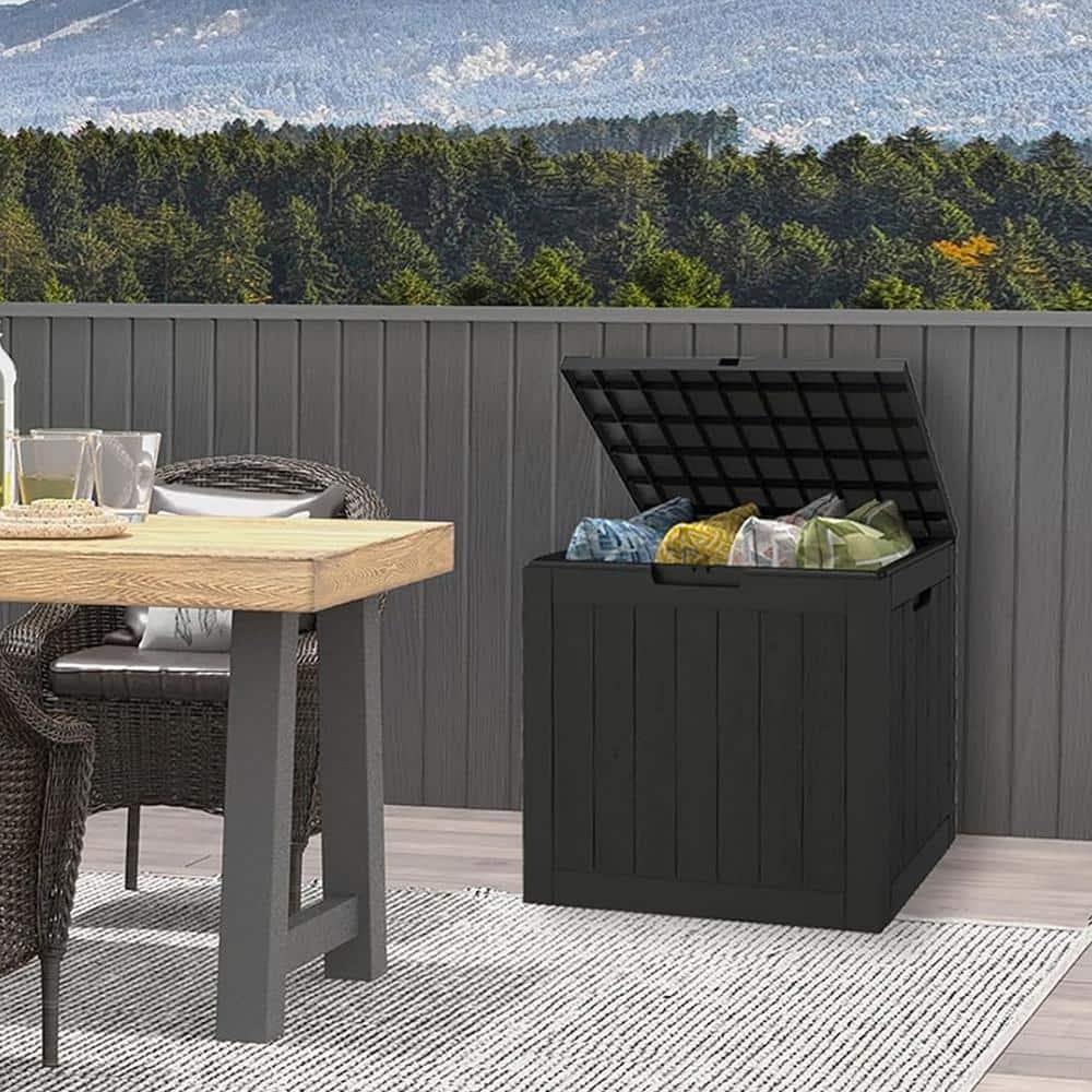 31 Gal. Black Resin Deck Box Weatherproof and UV Resistant - Hercitys