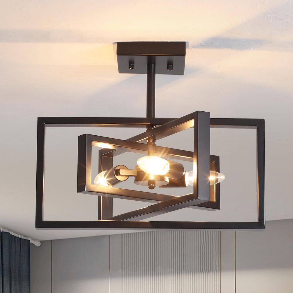 15.8 in.  3-Light Black Farmhouse Rectangle Semi Flush Mount Ceiling Light Bulb Not Included - Hercitys