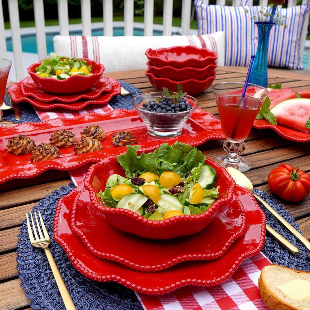 12-Piece Melamine Perlette Red Melamine Dinnerware Set - Hercitys